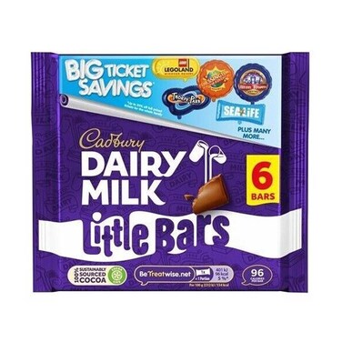 Cadbury Dairy Milk Kids Little Chocolate Bar 108g (6 Pieces)