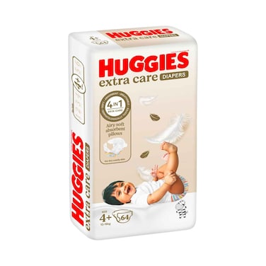 Huggies Diapers Extra Care Jumbo Pack Size 4+ 10-16Kg 64 Count