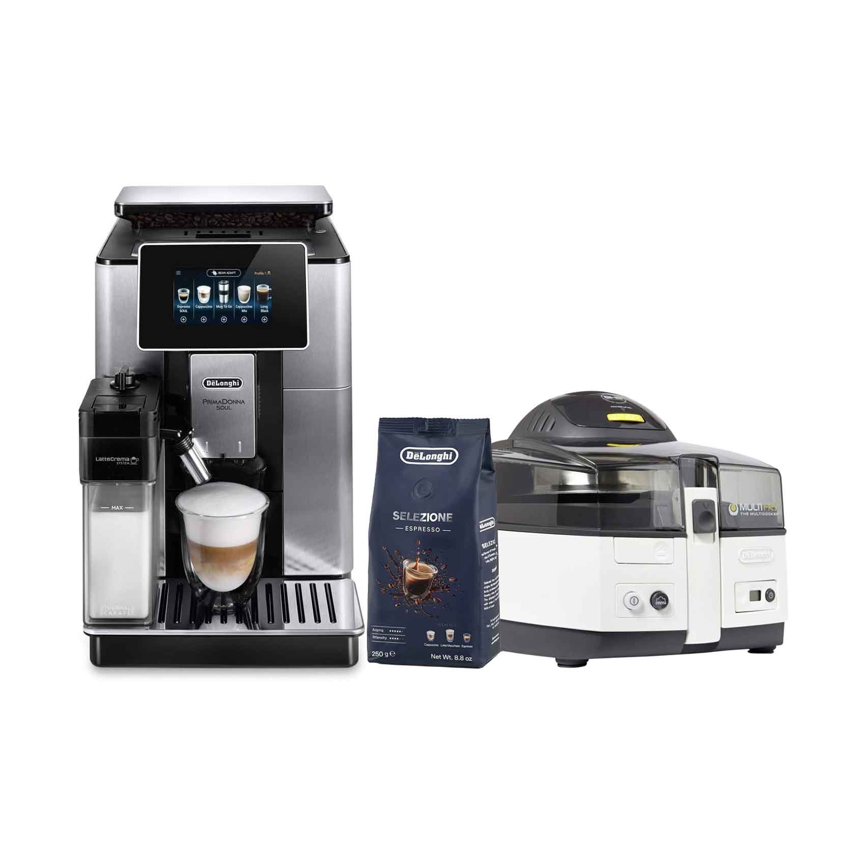 Delonghi PrimaDonna Bean To Cup Coffee Machine ECAM610.75.MB Silver + Free 250G Delonghi Coffee Beans