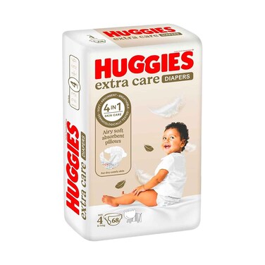 ححفاضات هاجيز إكسترا كير مقاس 4+ للأطفال من 8-14 كجم، 68 قطعة

