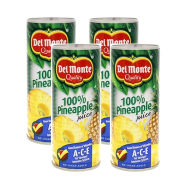 Del Monte Juice 100% Unsweetened Pineapple 240ml x Pack of 4