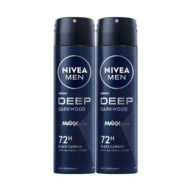 Nivea Deodorant Deep Black Carbon Dark Wood 48h Anti-Perspirant Spray 150mlx2 Pieces