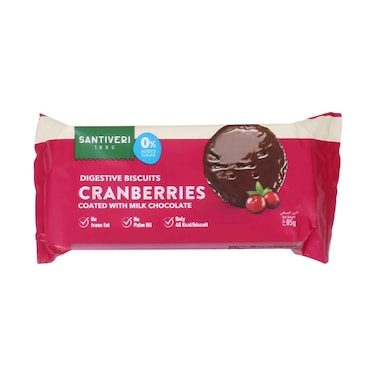 Santiveri Digestive Biscuits 0% Added Sugar Cranberries Coated With Milk Chocolate 85gr
