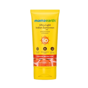 Mamaearth Ultra Light Indian Sunscreen Gel With Carrot Seed &amp; Turmeric For Sun Protection 80gr