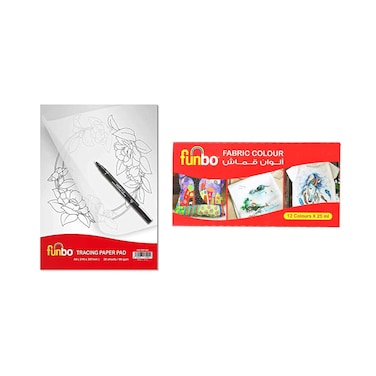 Funbo Tracing Paper Pad A4 30 Sheets, Fabric Colour 25mlx12 Pieces