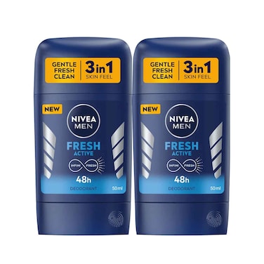 Nivea Deodorant Stick Male Fresh Active 50mlx2's