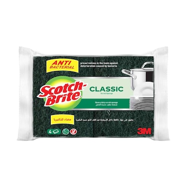 Scotch Brite 3M Anti Bacterial Classic Scrub Sponge 4Ct
