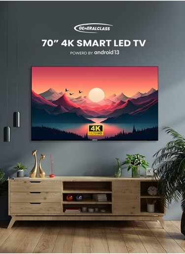 General Class Smart TV 70 Inches Frameless Screen, Android 13, 8GB + 1.5GB RAM, LED Ultra HD 4K, 2 USB Ports, 3 HDMI Ports, 2 Speakers With 8 Watts Each, 70US8000
