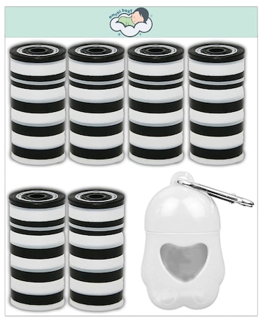 Amchi Baby Disposable Scented Bags pack of 6 rolls/120 Bags with Dispenser- White