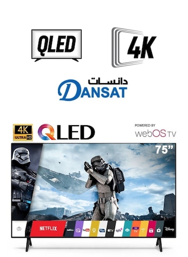 شاشات دانسات QLED الذكية 4K مقاس 75 بوصة مع نظام WebOS وجهاز التحكم عن بُعد السحري الأصلي، تدعم معظم التطبيقات - DTQ75UWS أسود