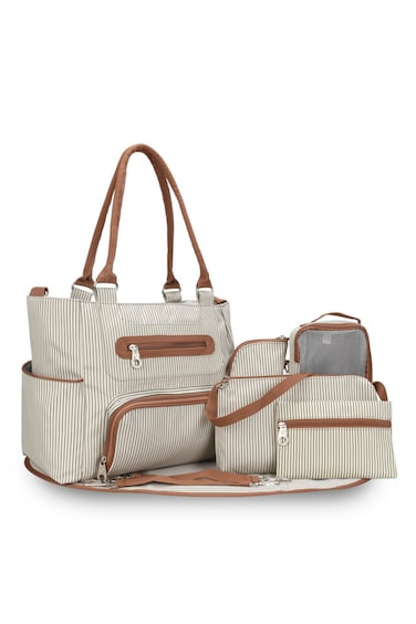 Little Story diaper bag set of 6 with hooks - Ivory