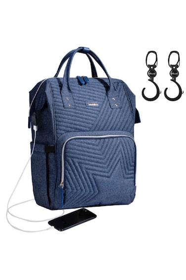SUNVENO Diaper Bag - Nova Blue + Stroller Hooks