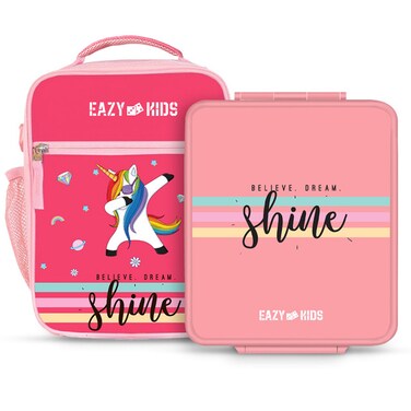 Eazy Kids Bento Boxes wt Insulated Lunch Bag combo - Shine Unicorn Pink