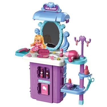 Little Story Role Play Beautician / Salon / Beauty Parlor Toy Set Luggage Case (39 Pcs) With Doll - Purple, 3 - In - 1 Mode