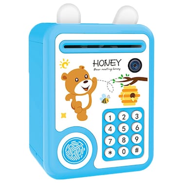 Little Story - lovely Piggy Bank wt Fingerprint Lock &amp; Music - Bear Blue