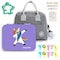 Eazy Kids Unicorn Purple 6 Compartment Bento Lunch Box w / Lunch Bag - Grey