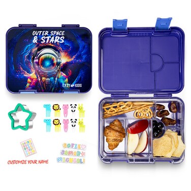 Eazy Kids 6 &amp; 4 Convertible Bento Lunch Box with Sandwich Cutter Set - Outer Space Blue