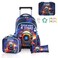Eazy Kids 18Inch Set of 4 Trolley School Bag with Bento Lunch Box, Lunch Bag and Pencil Case - Outer Space Blue