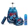Eazy Kids 18Inch Set of 4 Trolley School Bag with Stainless Steel 640ml Water Bottle, Lunch Bag and Pencil Case - TREX Dinosaur - Blue