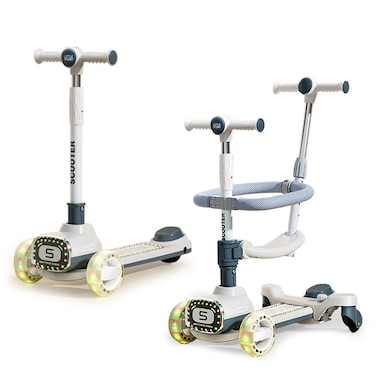 سكوتر للأطفال من ليتل ستوري مع إمكانية الركوب عليه ومقبض دفع - رمادي