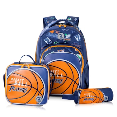 Eazy Kids 18" Set of 3 Backpack w/ Lunch Bag and Pencil Case - Basket Ball