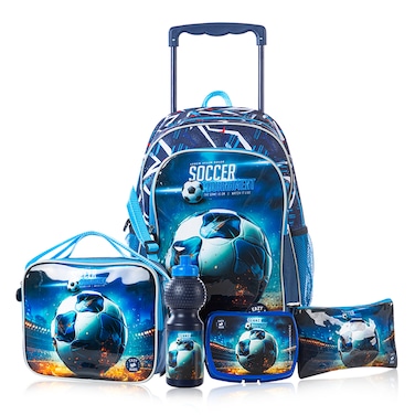 Eazy Kids Set of 5 Trolley 16" School Bag Combo - Football