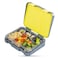 Eazy Kids 6 &amp; 4 Convertible Bento Lunch Box w/ Steel Spoon &amp; Fork Set and Alphabets Sticker - T-Rex dino Grey