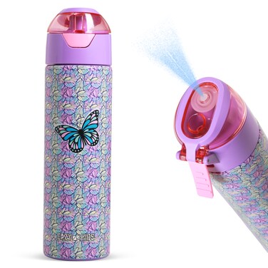 Eazy Kids - Insulated Stainless Steel Water Bottle w/ Spray -Butterfly, 640ml Purple