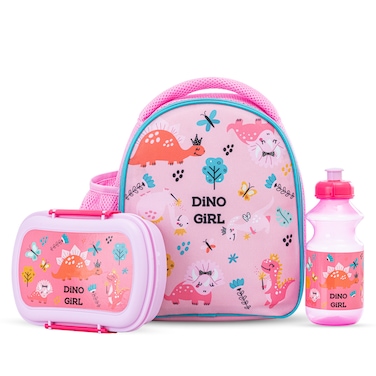 Nova Kids Lunch Bag Combo w/ Lunch Box and Water Bottle - Dinosaurs Pink