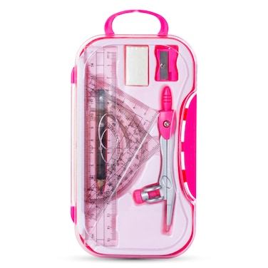 Eazy Kids 8-Piece Geometry Box Set &ndash; Compass, Ruler, Protractor-&nbsp;Pink