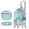 Eazy Kids 17" School Bag Set of 4 w/ 4 Wheel Trolley, Lunch Bag and Pencil Pouch - Love Green