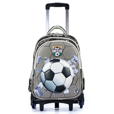 Nova Kids 3D School Bag w/ Trolley - Soccer Grey