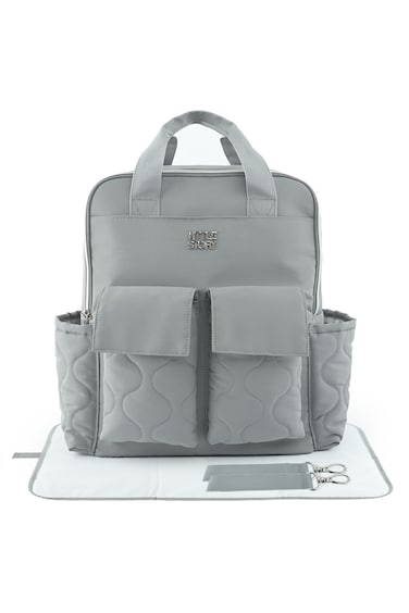 Little Story Quilted Diaper Backpack w/ Changing Mat - Gray