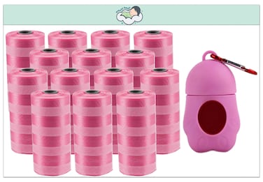 Amchi Baby Disposable Scented Bags pack of 14 rolls/280 Bags with Dispenser- Pink