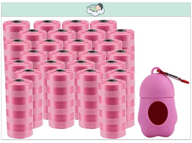 Amchi Baby Disposable Scented Bags pack of 26 rolls/520 Bags with Dispenser- Pink