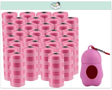 Amchi Baby Disposable Scented Bags pack of 30 rolls/600 Bags with Dispenser- Pink