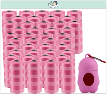 Amchi Baby Disposable Scented Bags pack of 42 rolls/840 Bags with Dispenser- Pink