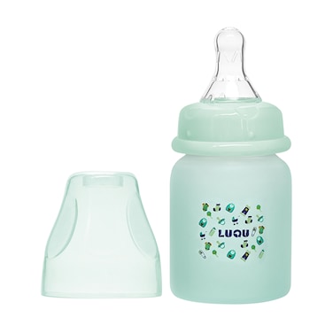 زجاجة رضاعة لوكو مغطاة بطبقة سيليكون (زجاج من الداخل/سيليكون من الخارج)، جسم انسيابي، ملمس طبيعي، سهلة التنظيف، مقاومة للحرارة، 60 مل، +0 شهر