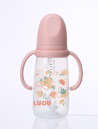 LuQu PP Feeding Bottle with Handle and Anti-Colic Straw, 200ML,Nipple size- L, 6+ months.