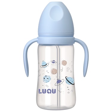 زجاجة رضاعة من مادة البولي بروبيلين من لو كو بمقبض وقشة مضادة للمغص، سعة 300 مل، مقاس الحلمة - كبير جدا، للأطفال من سن 9 أشهر فما فوق