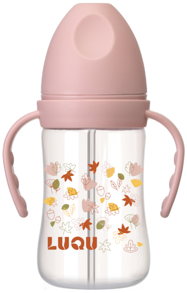 LuQu PP Feeding Bottle with Handle and Anti-Colic Straw, 240ML ,Nipple size- L, 6+ months.