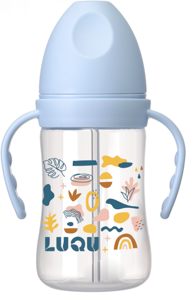 زجاجة رضاعة لوكو من البولي بروبلين بمقبض وقشة مضادة للمغص، سعة 240 مل، حجم الحلمة- كبير، من 6 أشهر فما فوق.