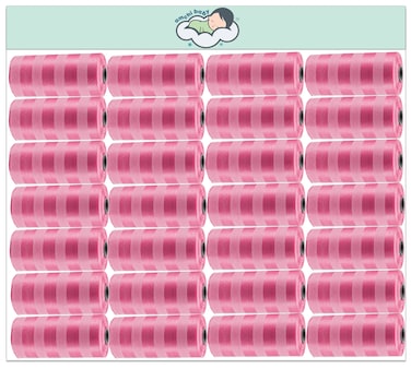 أكياس معطرة للاستخدام مرة واحدة من أمشي بيبي، عبوة من 28 لفة/560 كيس - وردي