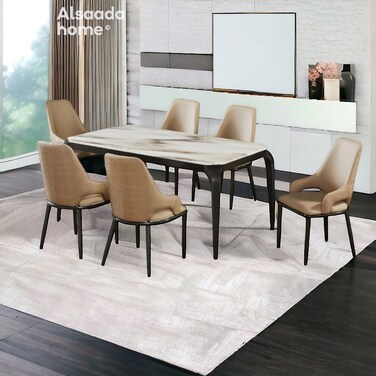 طاولة طعام رخام - 6 كرسي - بيج