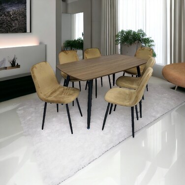 طاولة طعام خشب - 6 كرسي - بني