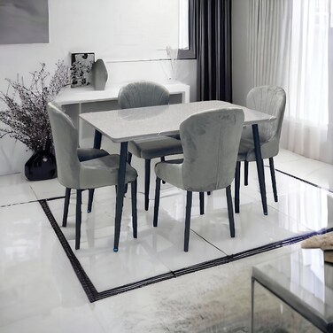 Wooden dining table - 6 chairs - gray