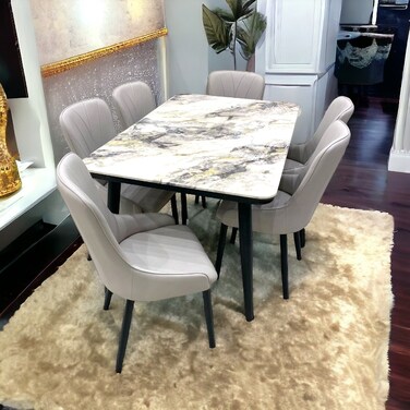 Marble dining table with 6 chairs
