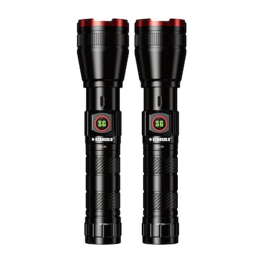 مجموعة كشاف ستار جولد القابل لإعادة الشحن ٢ في ١، مصباح ليد عالي الطاقة، مدى ٢٠٠٠ متر، بطارية ٧٠٠٠ مللي أمبير/ساعة، SG-S5