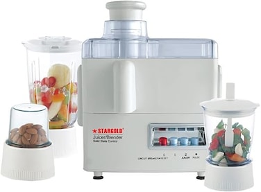 خلاط عصارة ستارجولد 600 وات 4 في 1 مع مطحنة ومطحنة ووعاء خلاط بلاستيكي سعة 1.5 لتر، ونظام خلاط صانع العصير والميلك شيك مع مستخرج المغذيات