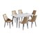Wooden dining table with 6 chairs, white - light brown